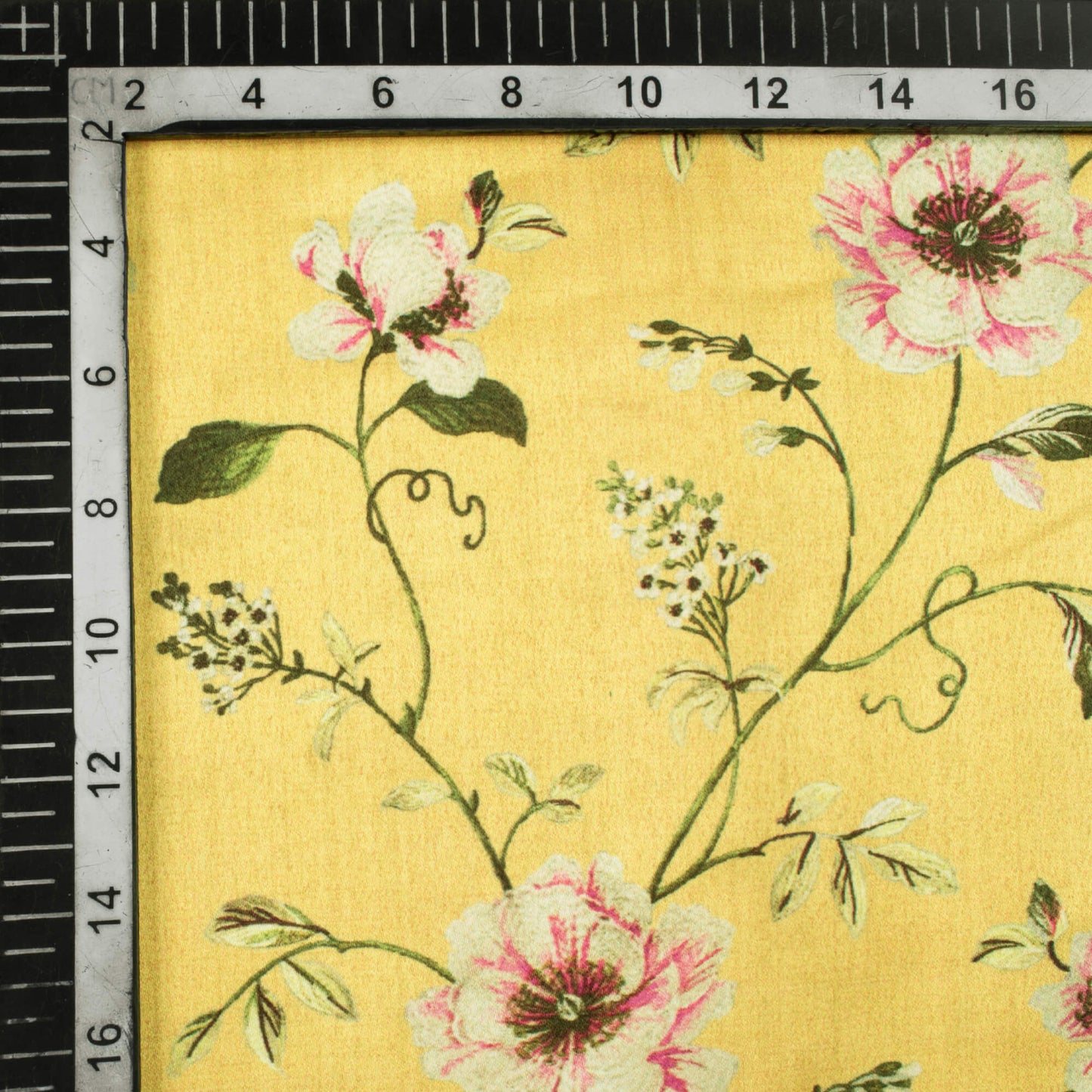 Beige And Cream Floral Pattern Digital Print Heavy Satin Fabric (Width 56 Inches)