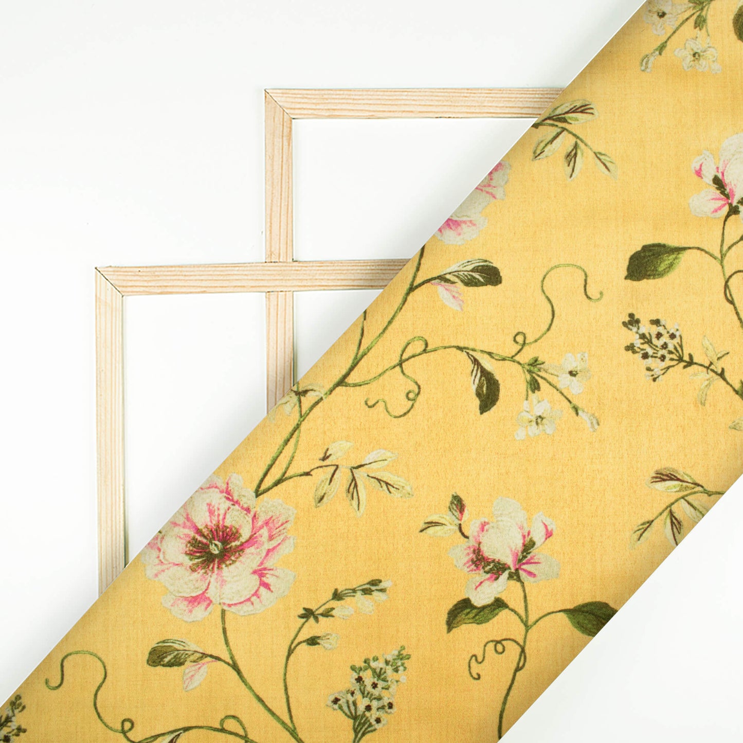 Beige And Cream Floral Pattern Digital Print Heavy Satin Fabric (Width 56 Inches)