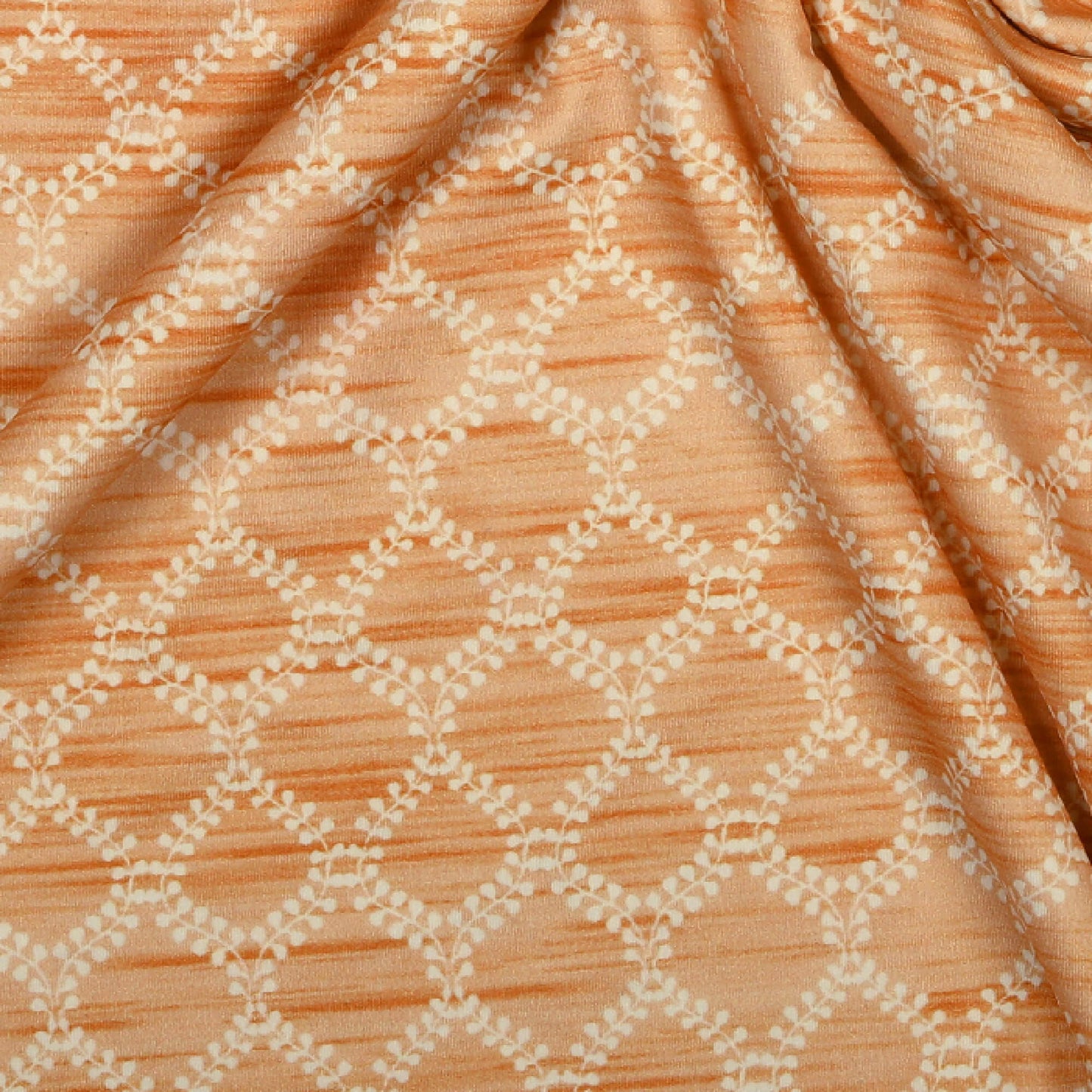 Salmon Peach Trellis Pattern Digital Print Heavy Satin Fabric (Width 54 Inches)