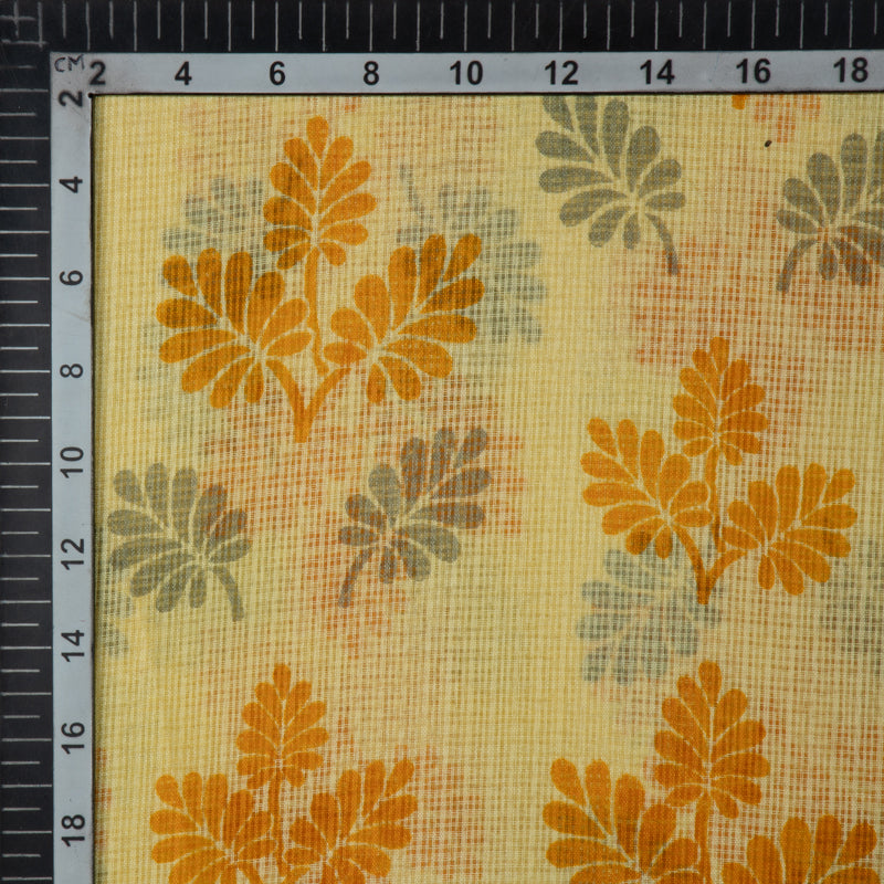 Yellow Floral Pattern Kota Doria Fabric