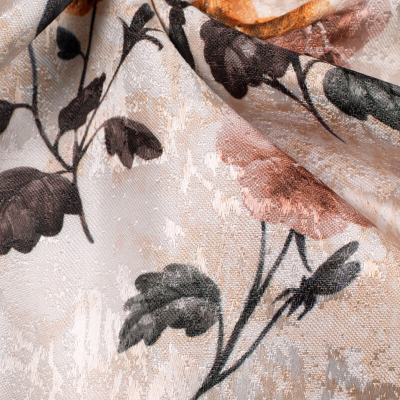 Daisy White And Beige Floral Pattern Digital Print Furnishing Fabric