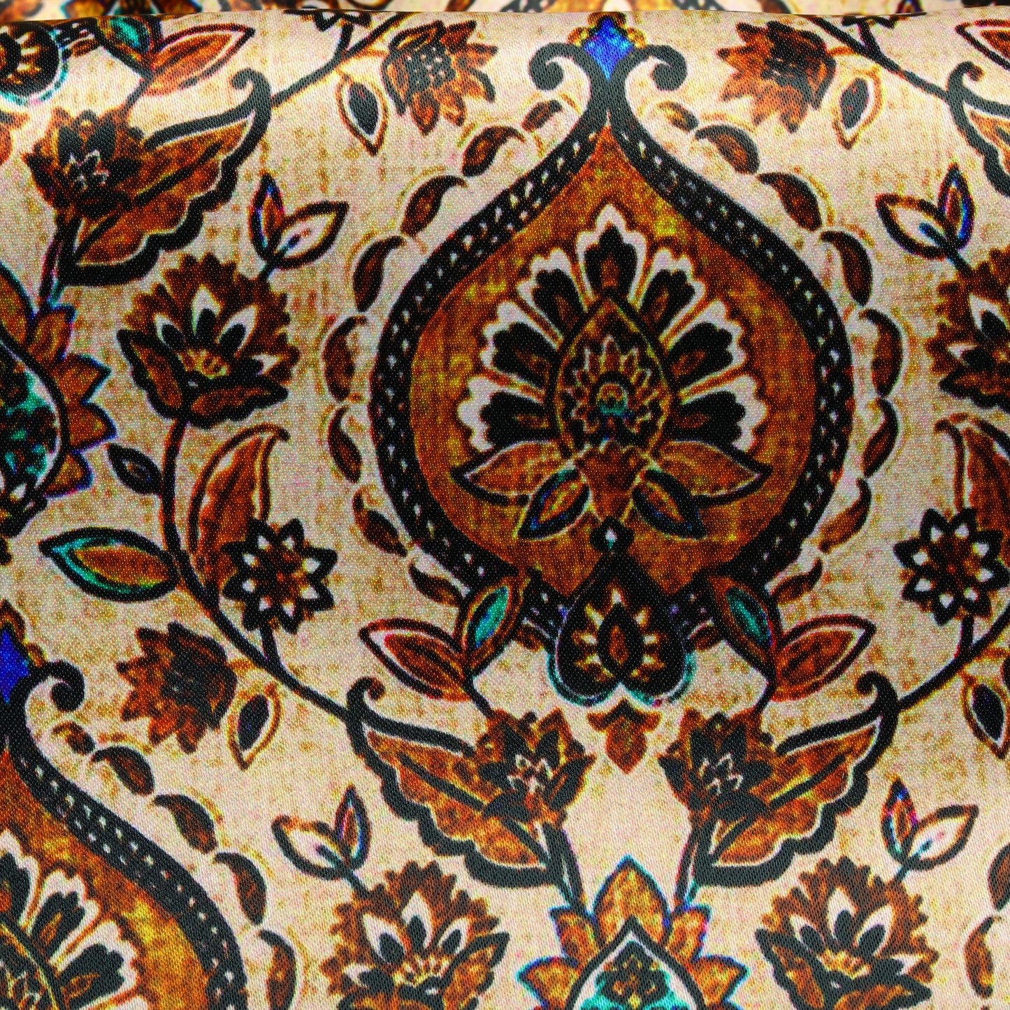 Ivory Cream And Caramel Brown Traditional Pattern Digital Print Jacquard Sherwani Fabric (Width 56 Inches)