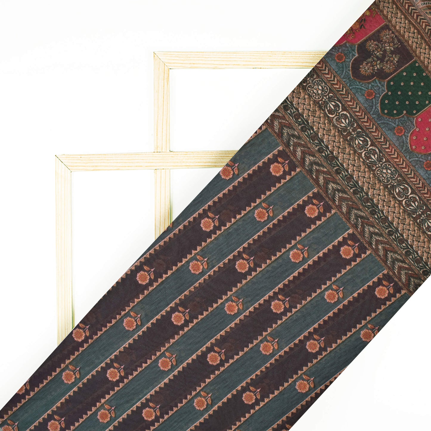 Maroon And Black Traditional Pattern Digital Print Georgette Fabric