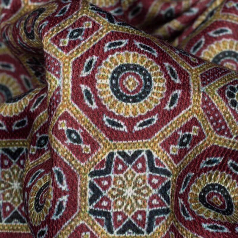 Marron And Beige Geometric Pattern Digital Print Furnishing Fabric (Width 54 Inches)