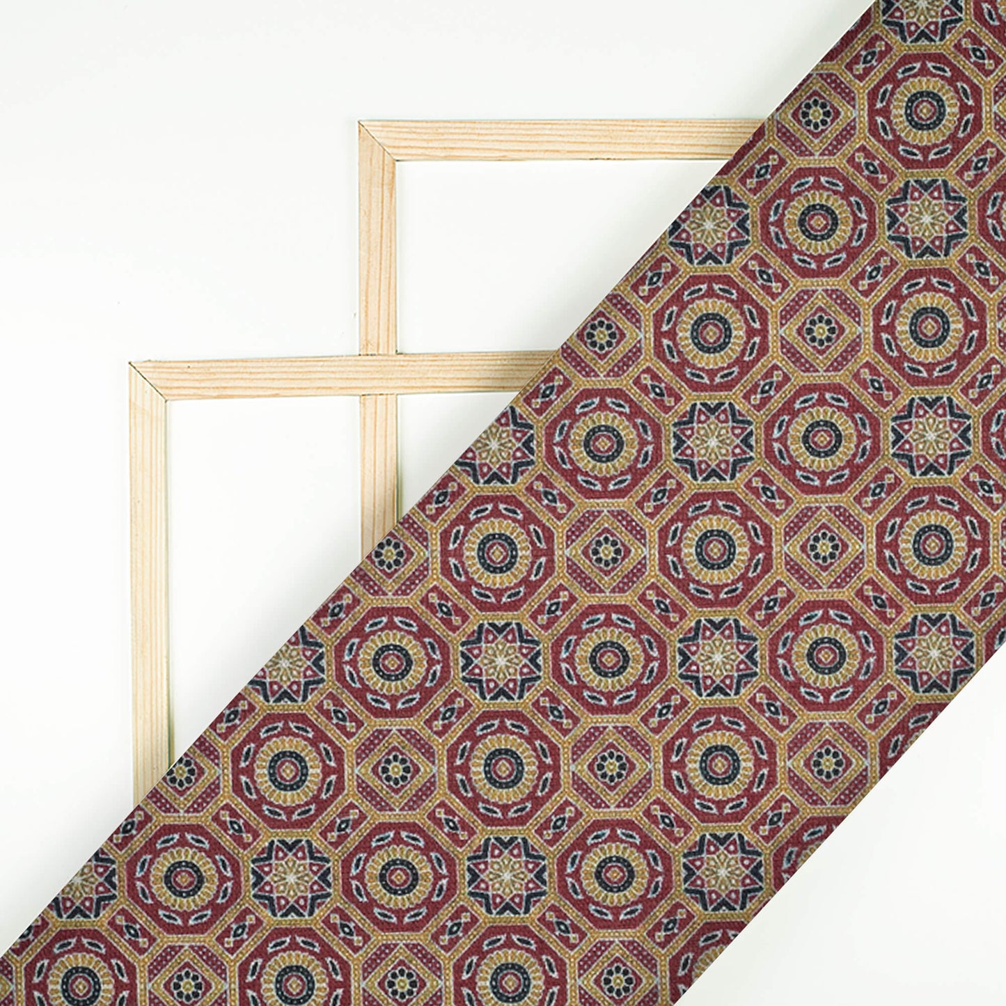 Marron And Beige Geometric Pattern Digital Print Furnishing Fabric (Width 54 Inches)