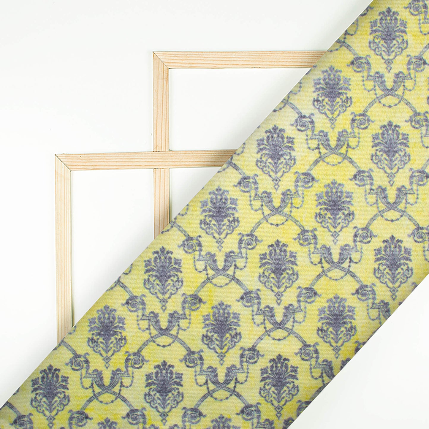 Lemon Yellow And Grey Traditional Patten Digital Print Japan Satin Fabric (Width 54 Inches)