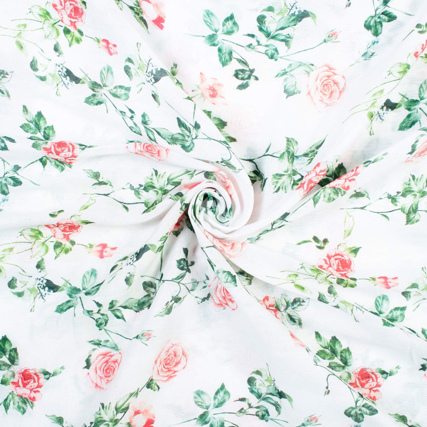 White And Pink Floral Pattern Digital Print Art Tusser Silk Fabric (Width 54 Inches)