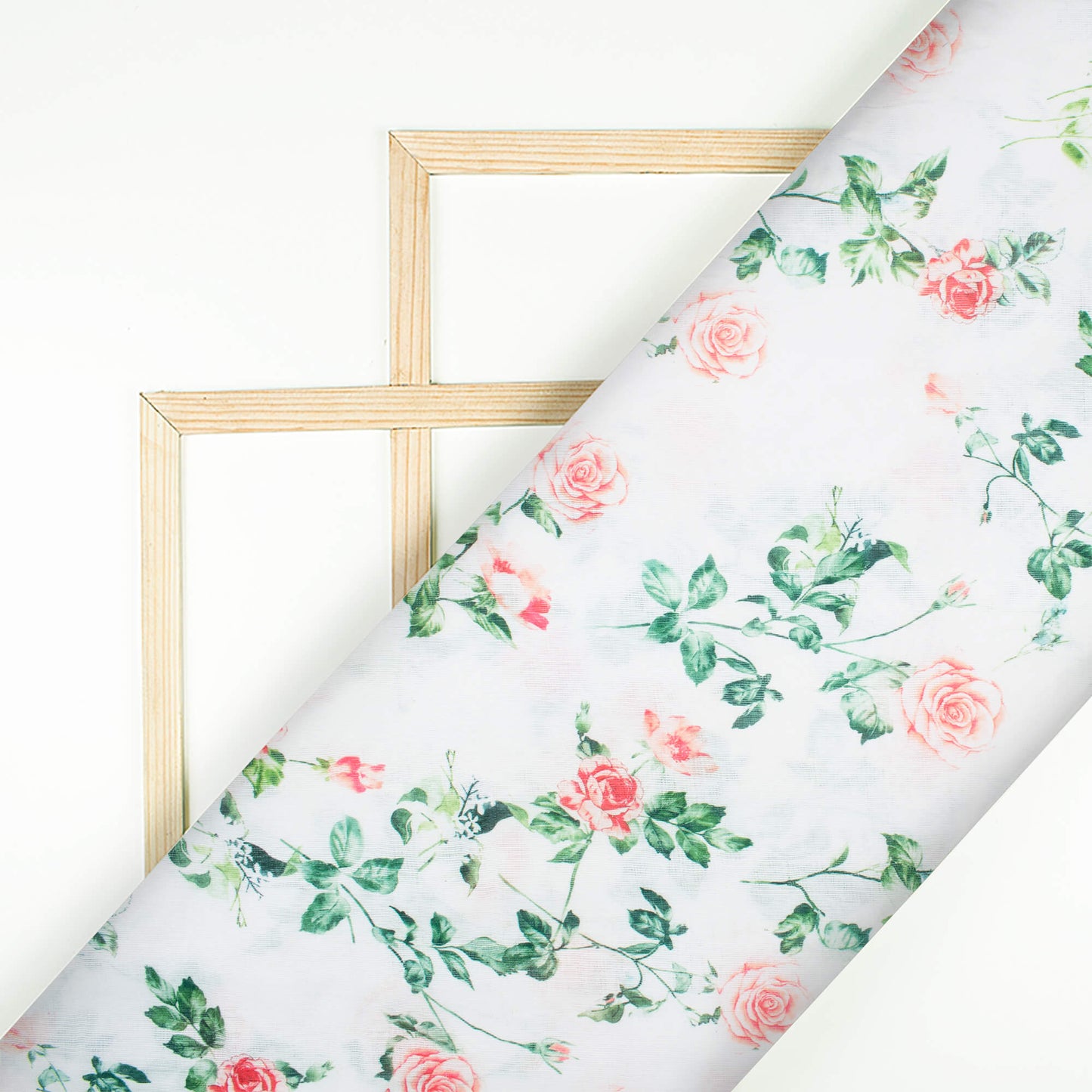 White And Pink Floral Pattern Digital Print Art Tusser Silk Fabric (Width 54 Inches)
