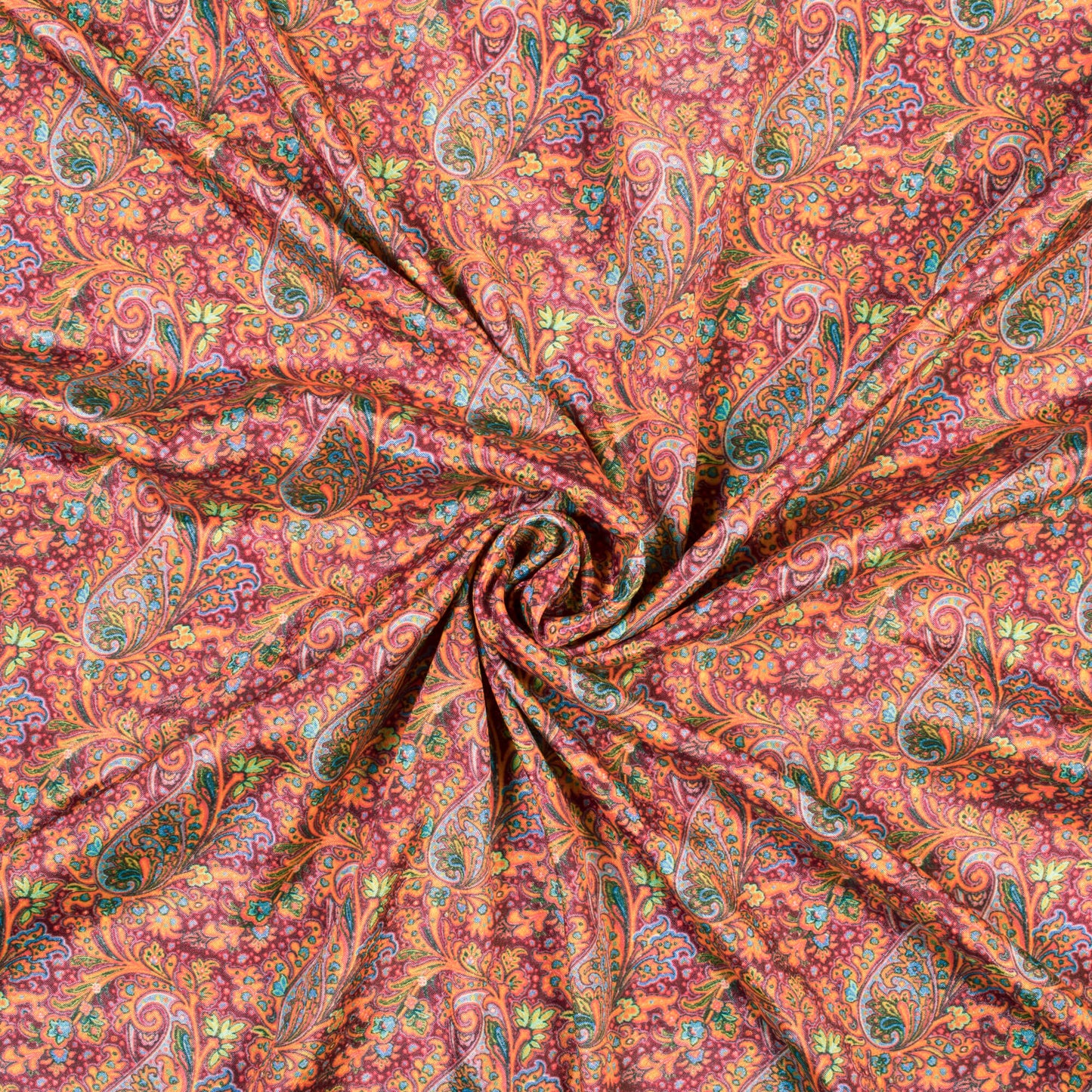 Amber Orange And Purple Paisely Pattern Digital Print Art Silk Fabric