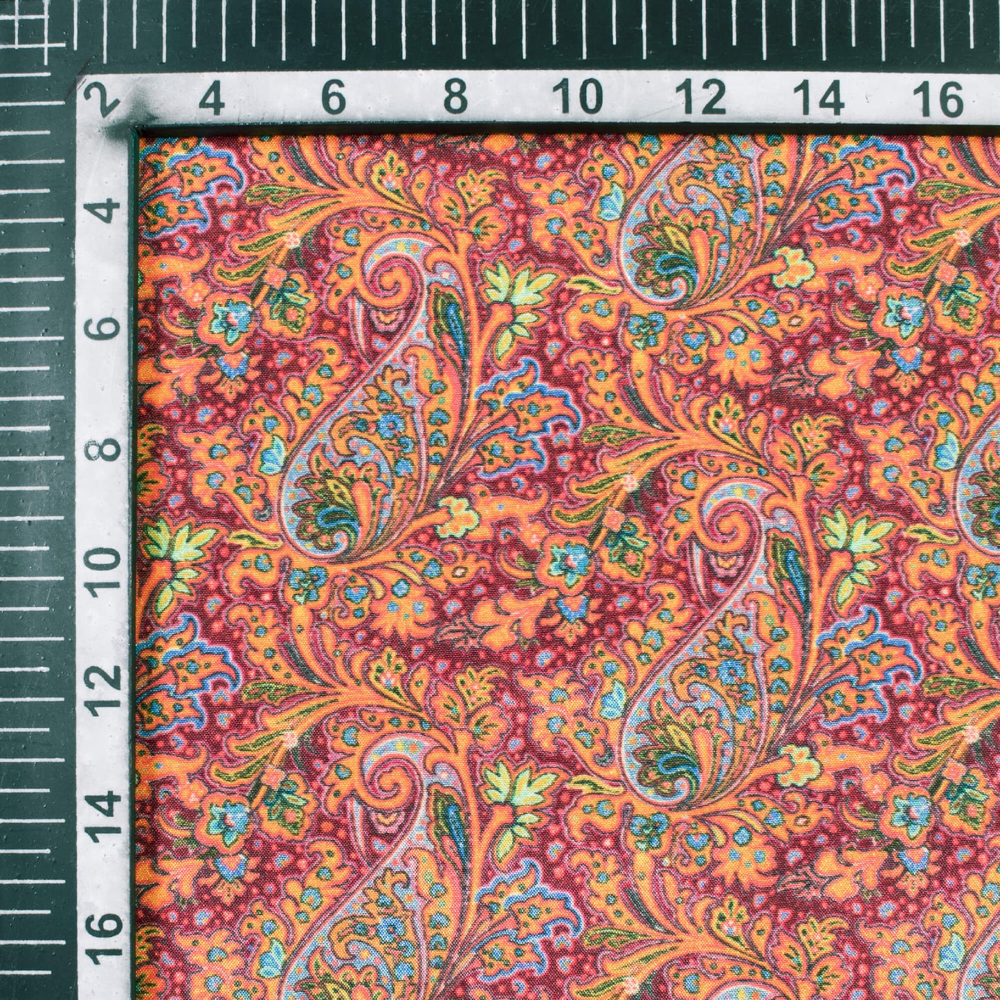 Amber Orange And Purple Paisely Pattern Digital Print Art Silk Fabric