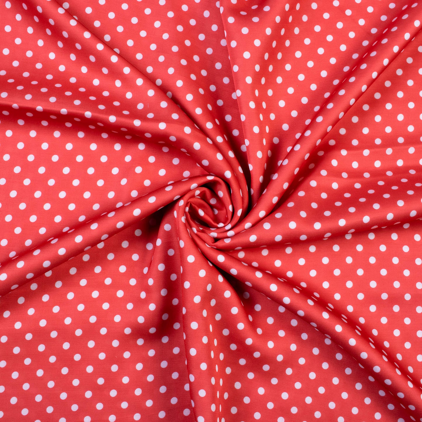 Red And White Polka Dots Pattern Digital Print Crepe Slub Fabric (Widtth 54 Inches)