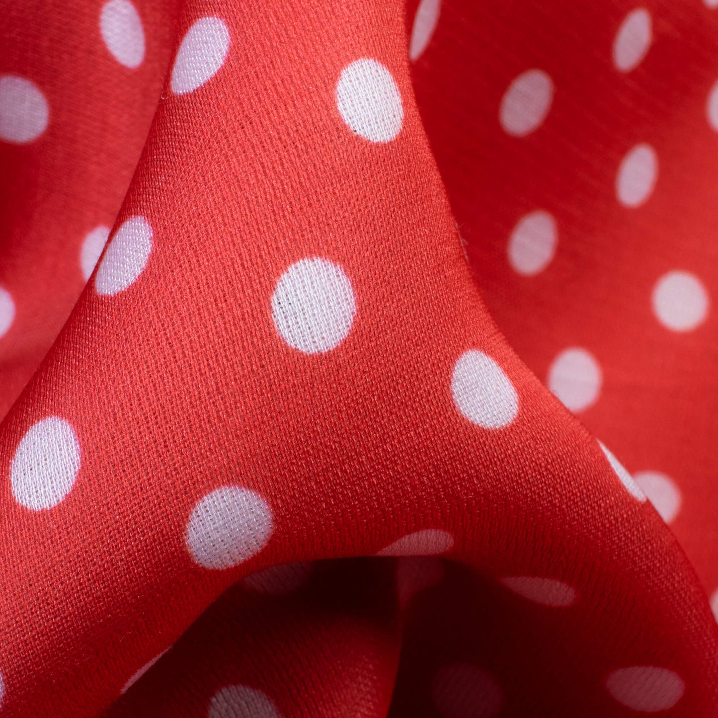 Red And White Polka Dots Pattern Digital Print Crepe Slub Fabric (Widtth 54 Inches)