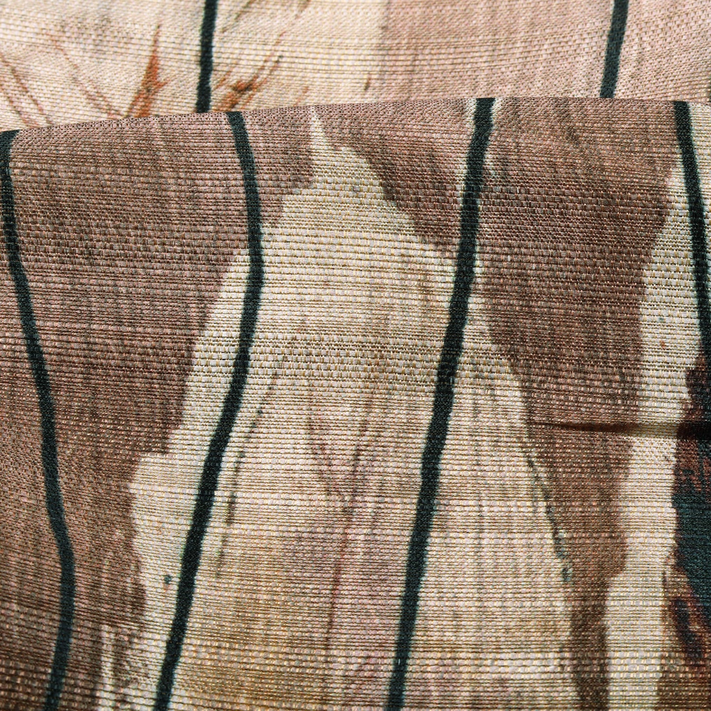 (Cut Piece 1.25 Mtr) Oyster Cream And Brown Leaf Pattern Digital Print Furnishing Fabric