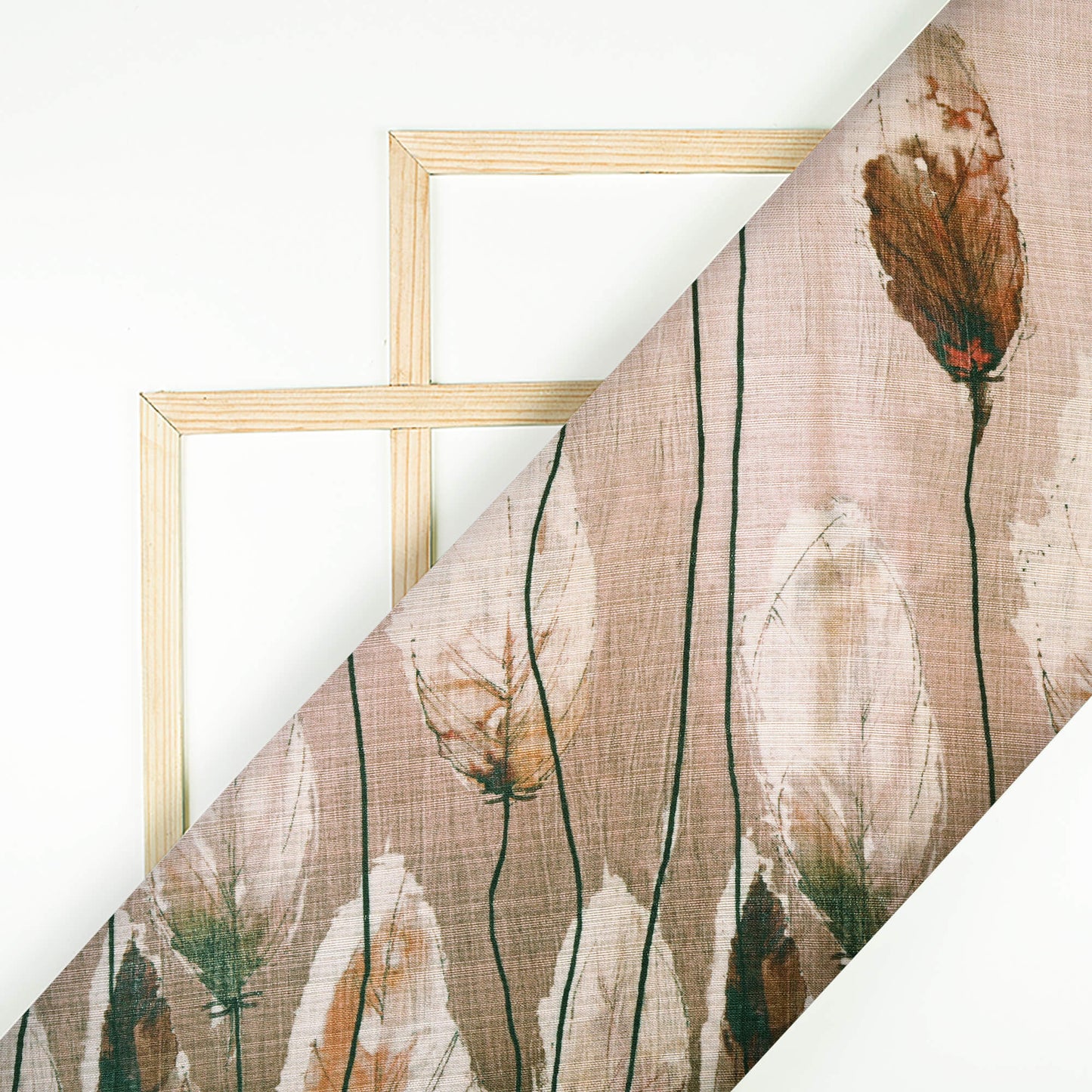 (Cut Piece 1.25 Mtr) Oyster Cream And Brown Leaf Pattern Digital Print Furnishing Fabric