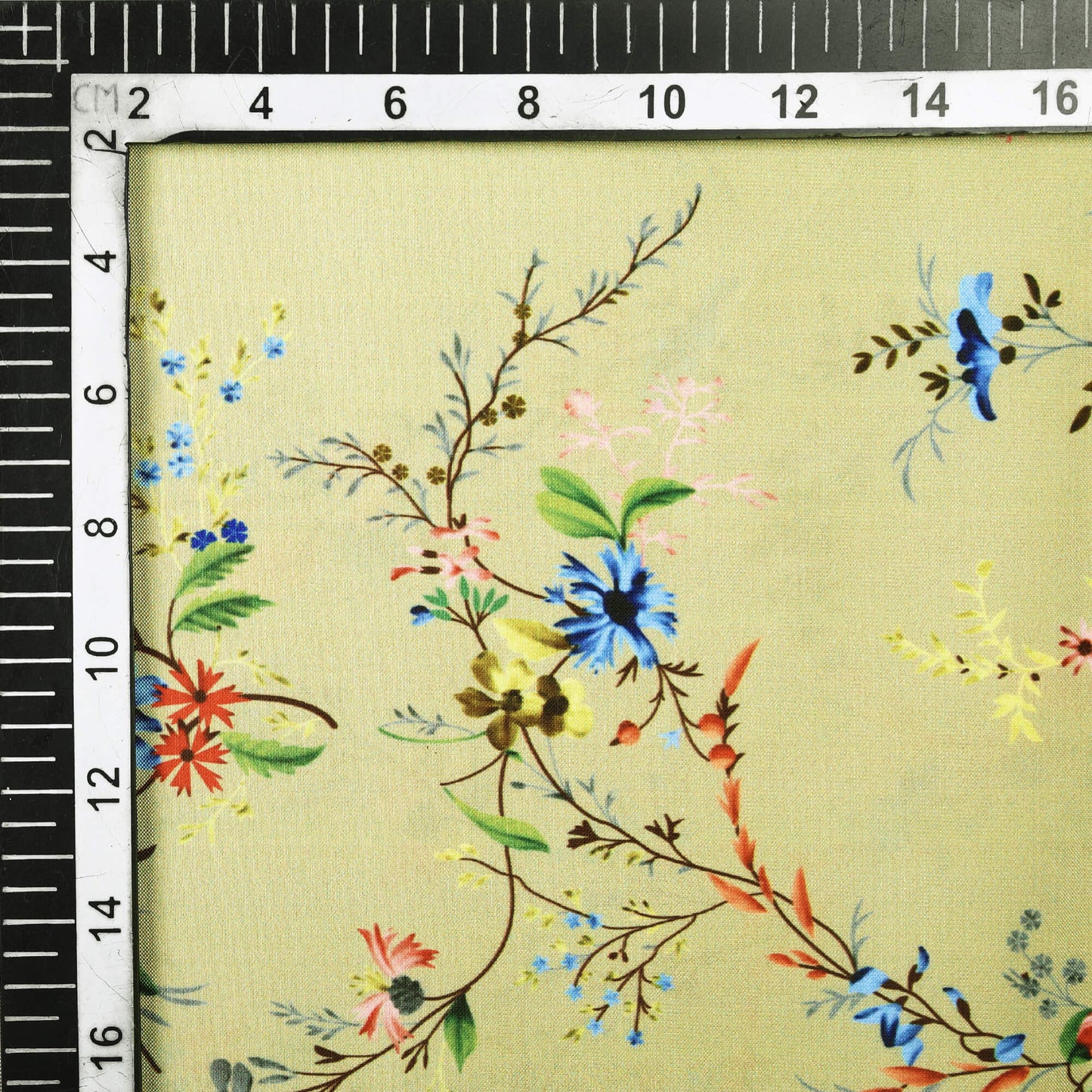 Light Khakhi Green And Peach Floral Digital Print Art Tusser Silk Fabric