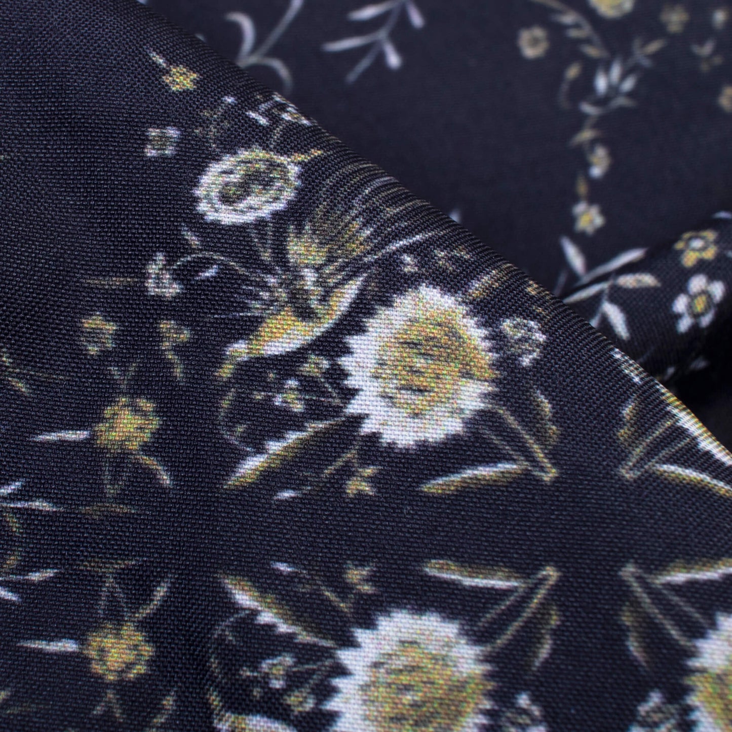 Dark Blue And Beige Floral Pattern Digital Print Crepe Fabric (Width 58 Inches)