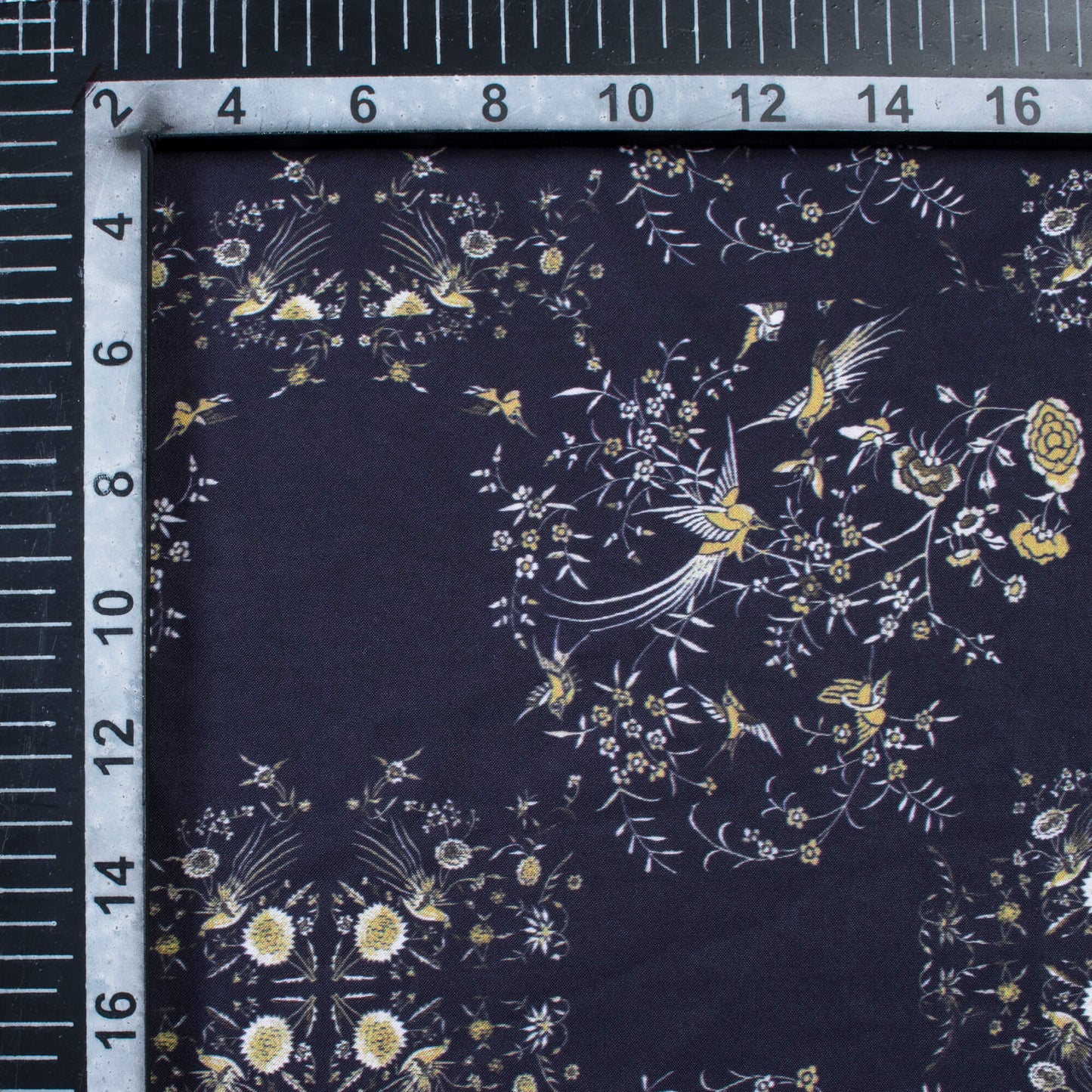 Dark Blue And Beige Floral Pattern Digital Print Crepe Fabric (Width 58 Inches)
