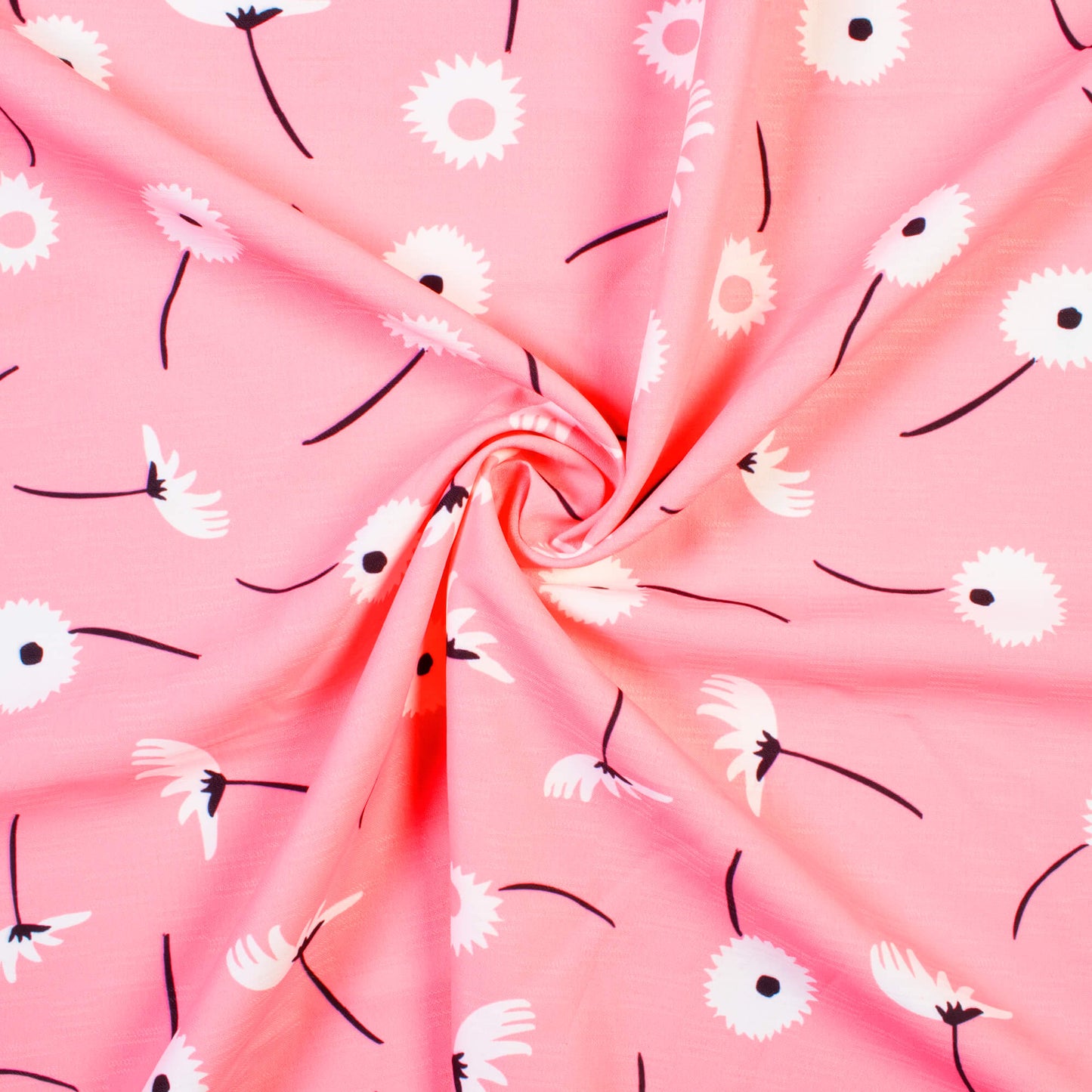 Flamingo Pink And White Floral Pattern Digital Print Dobby Crepe Fabric (Width 56 Inches)