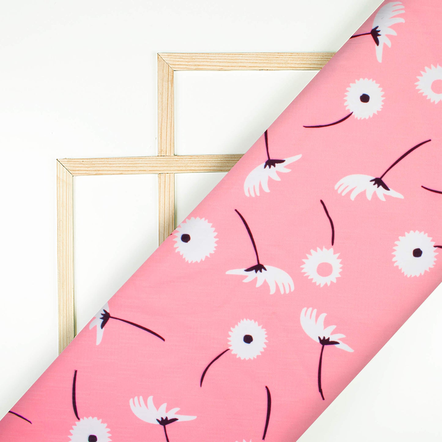 Flamingo Pink And White Floral Pattern Digital Print Dobby Crepe Fabric (Width 56 Inches)