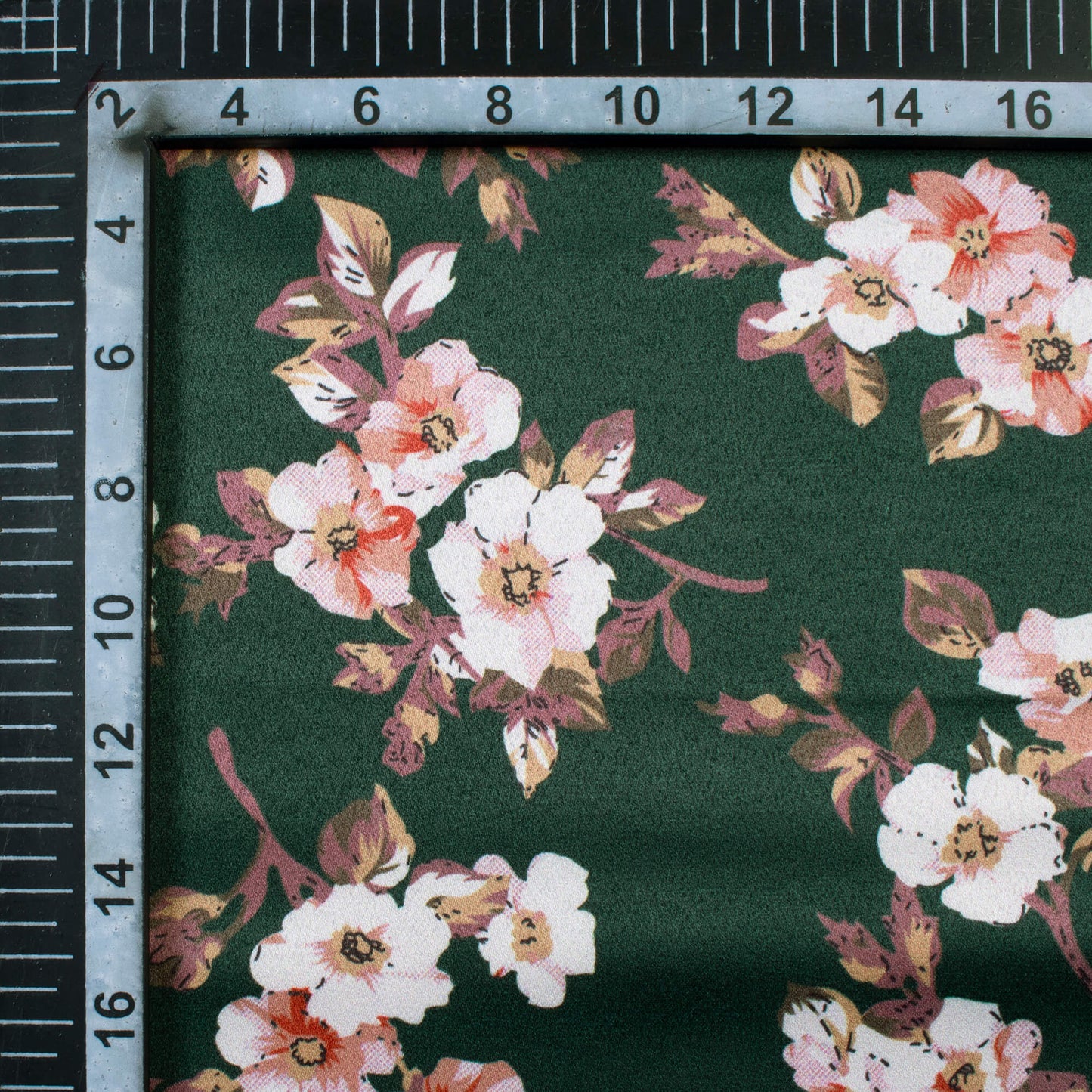 Green And Cream Floral Pattern Digital Print Satin Fabric (Width 52 Inches)
