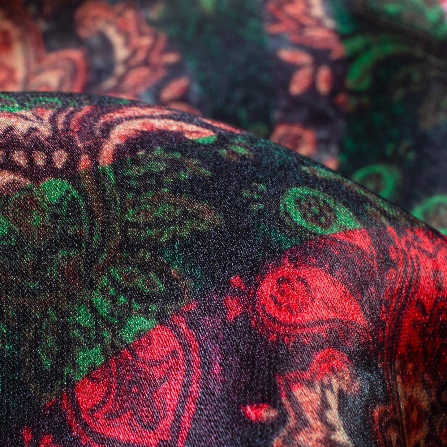 Multi-Colour Traditional Pattern Digital Print Satin Fabric (Width 56 Inches)