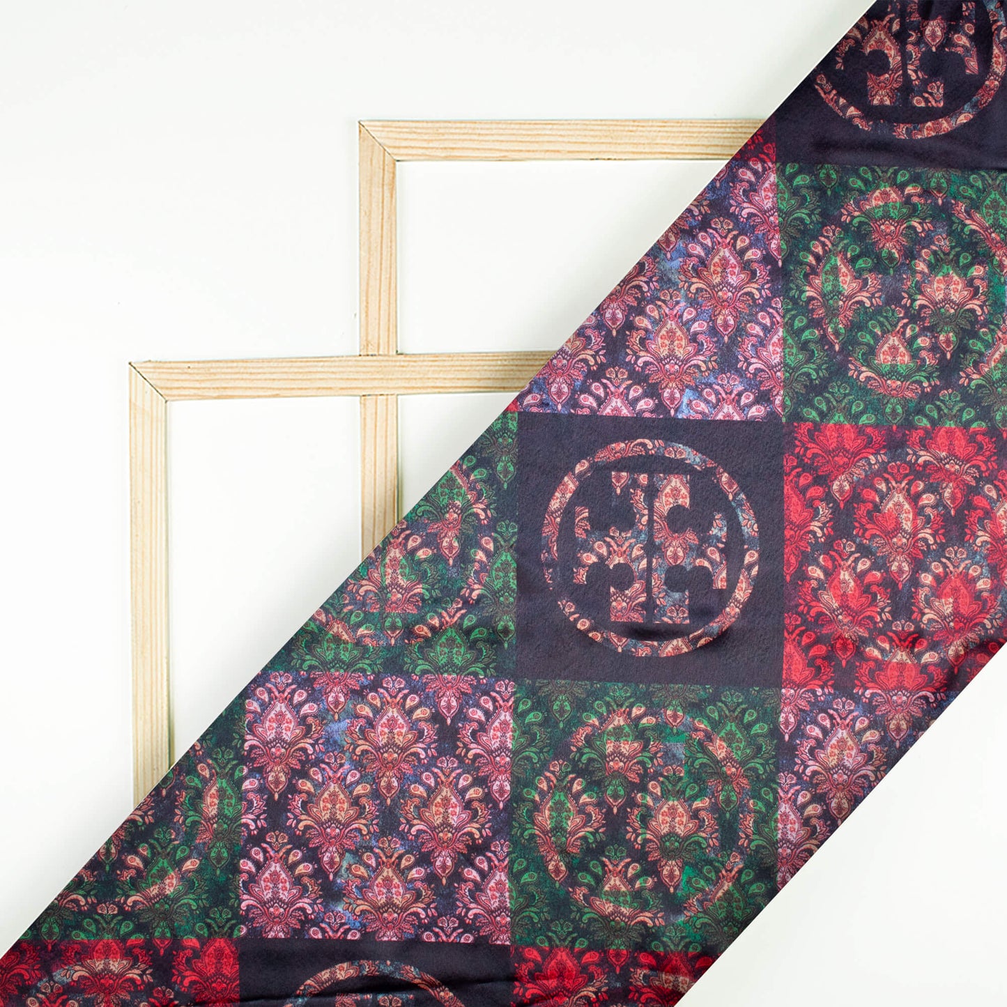 Multi-Colour Traditional Pattern Digital Print Satin Fabric (Width 56 Inches)
