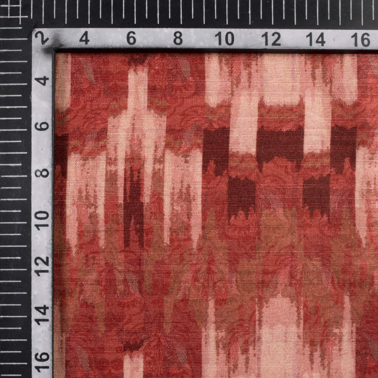 Mahogany Red And Peach Abstract Pattern Digital Print Silk Fabric