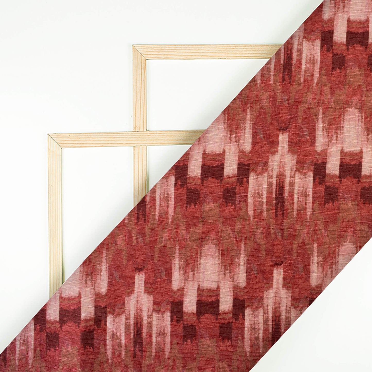 Mahogany Red And Peach Abstract Pattern Digital Print Silk Fabric