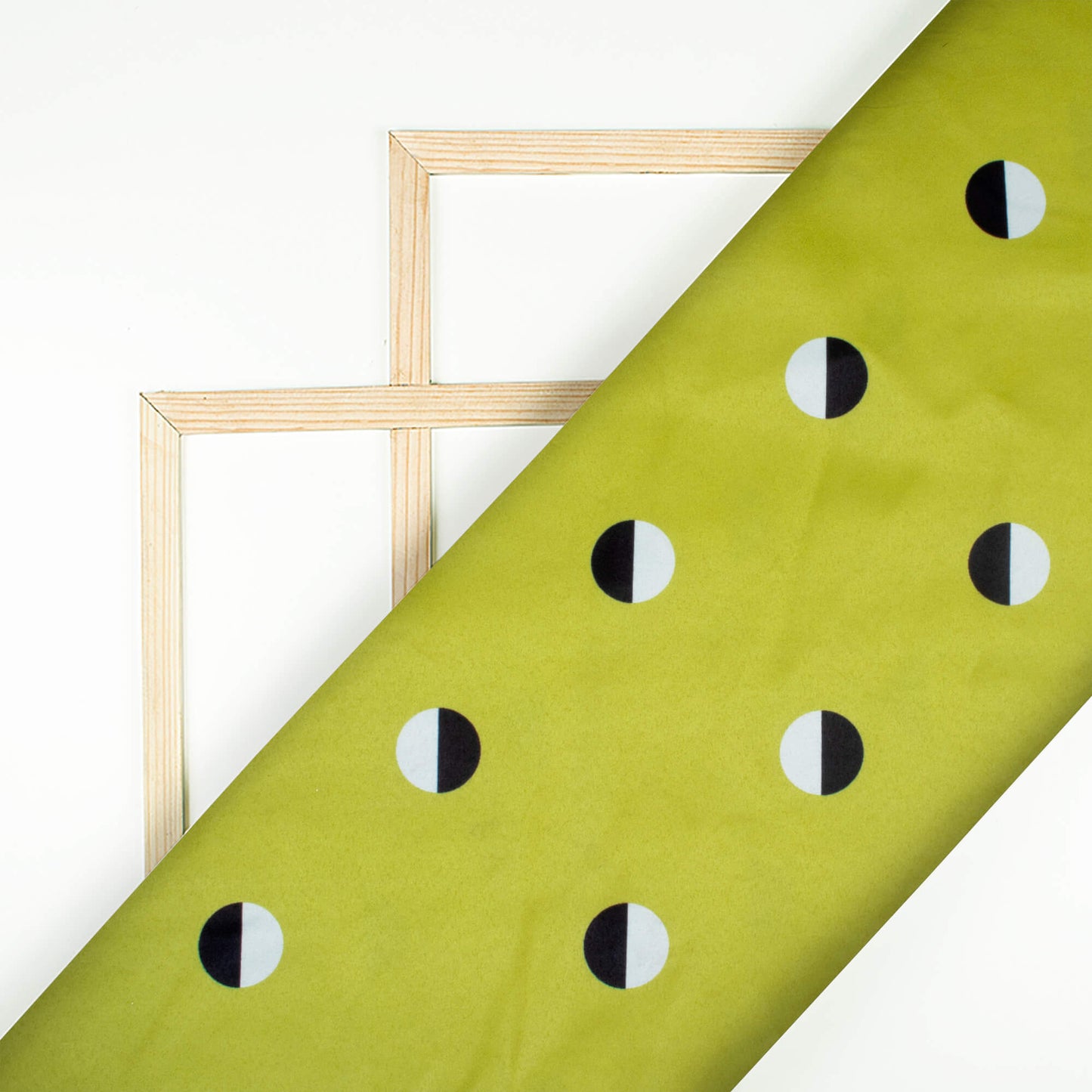 Light Olive Green And Black Polka Dots Pattern Digital Print Satin Fabric - Fabcurate