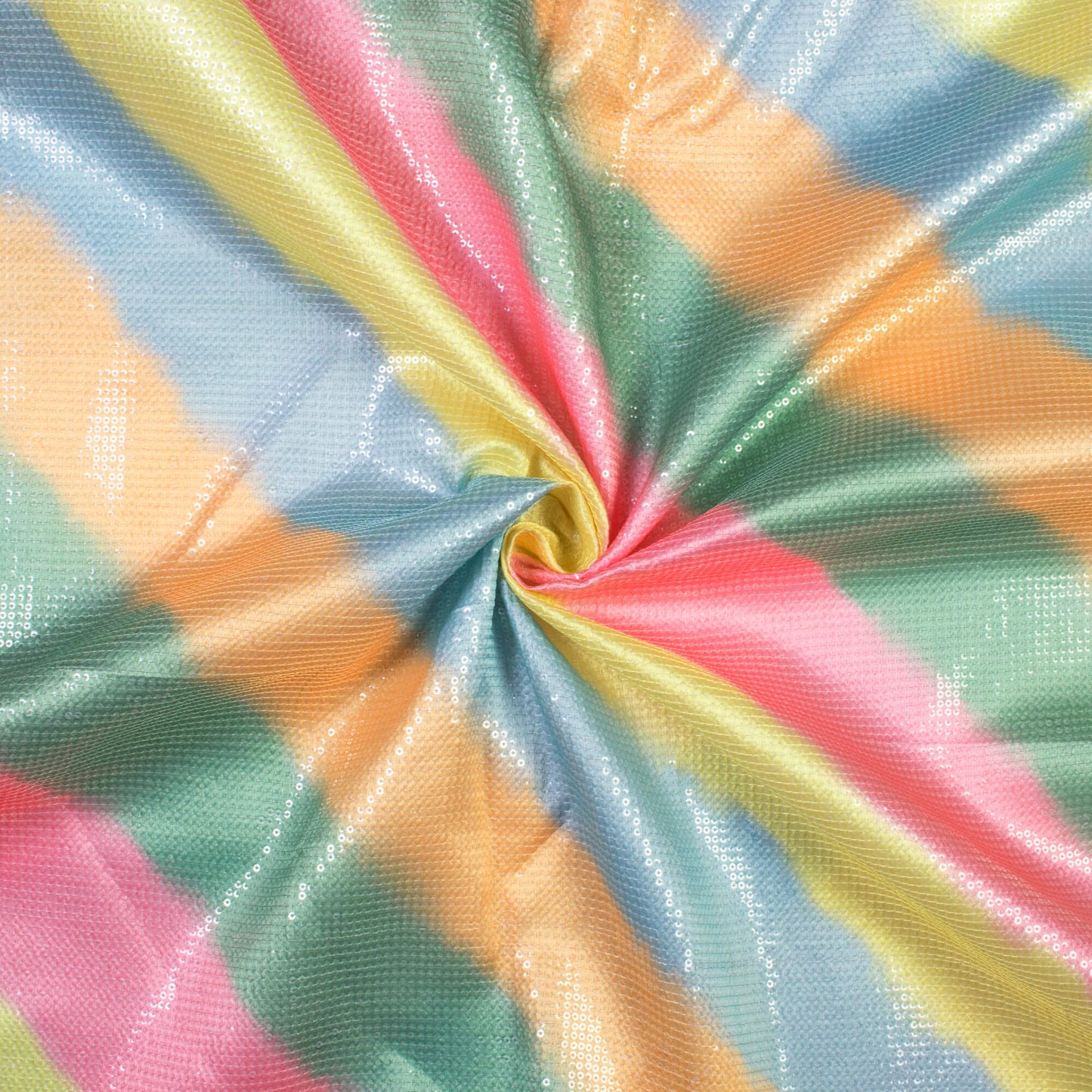 Multi-color Leheriya Pattern Sequins Digital Print Satin Fabric - Fabcurate