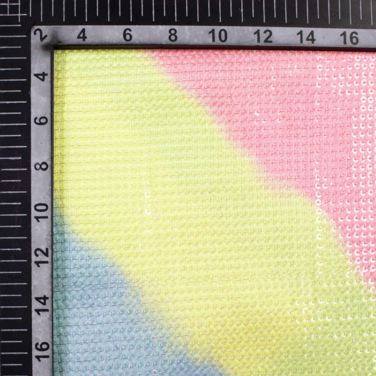 Multi-color Leheriya Pattern Sequins Digital Print Satin Fabric - Fabcurate