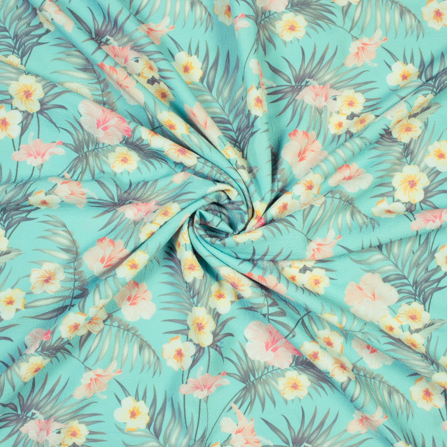 Turqoise And Lemon Yellow Floral Pattern Print Digital Print Lycra Fabric