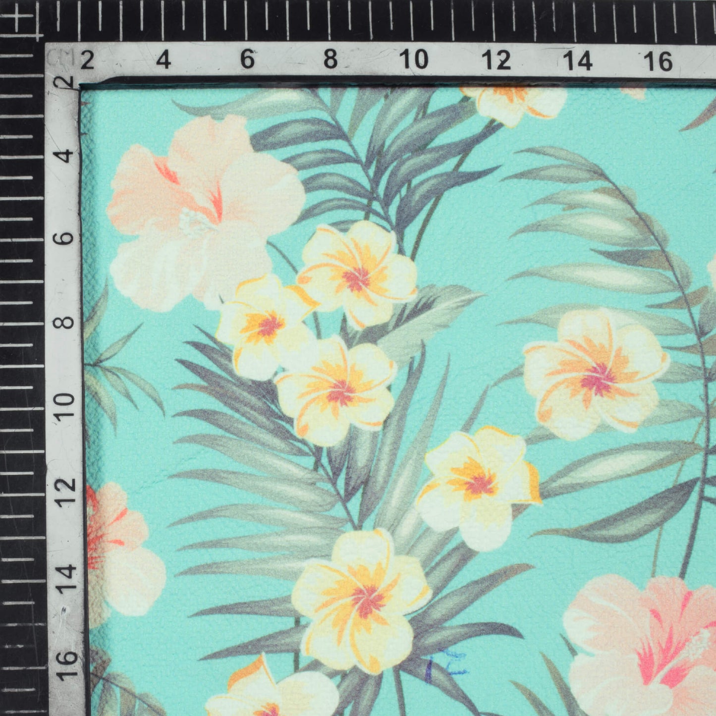 Turqoise And Lemon Yellow Floral Pattern Print Digital Print Lycra Fabric