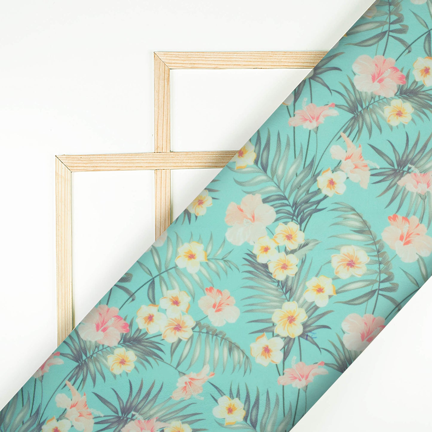 Turqoise And Lemon Yellow Floral Pattern Print Digital Print Lycra Fabric