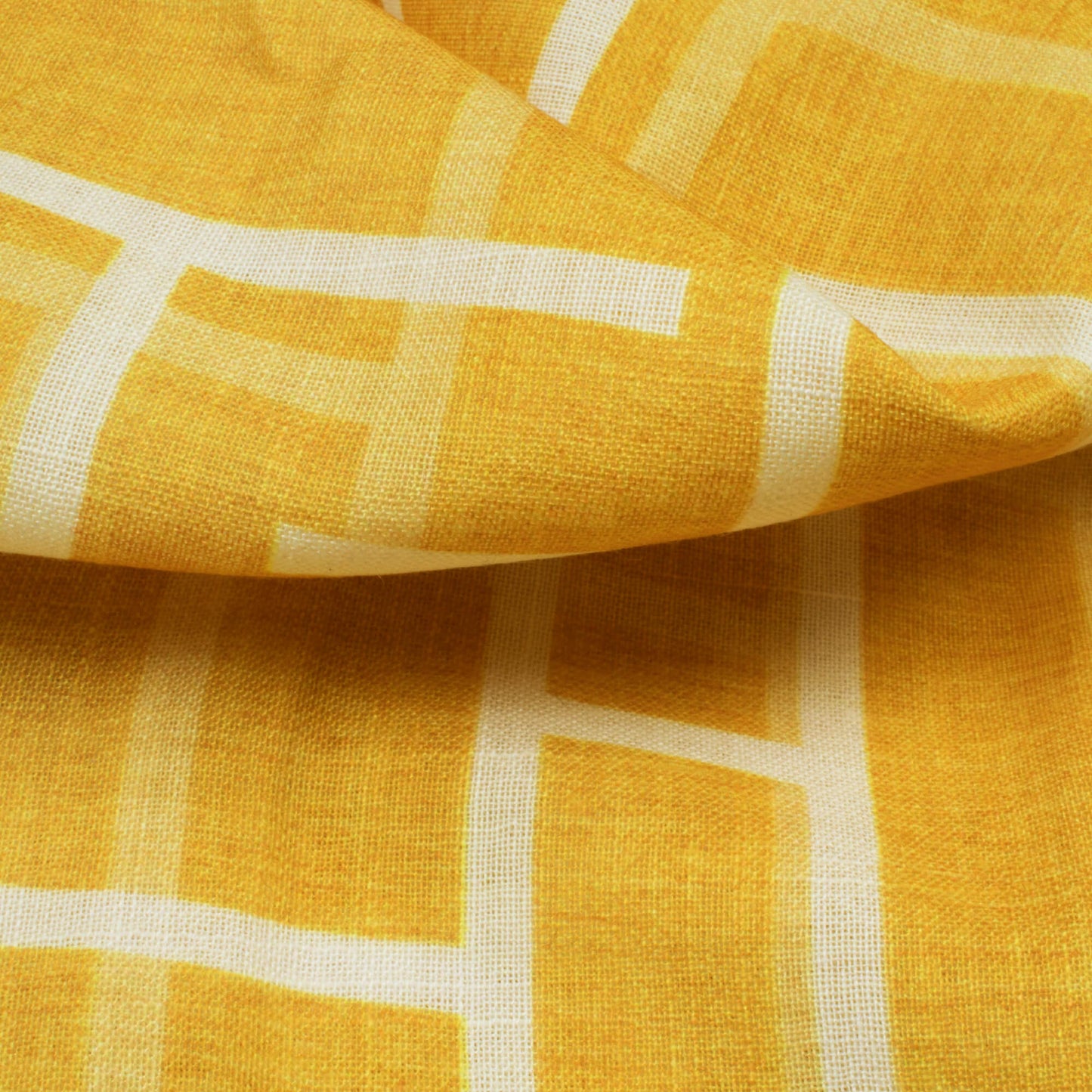 Honey Yellow And White Abstract Pattern Digital Print Cotton By Linen Fabric
