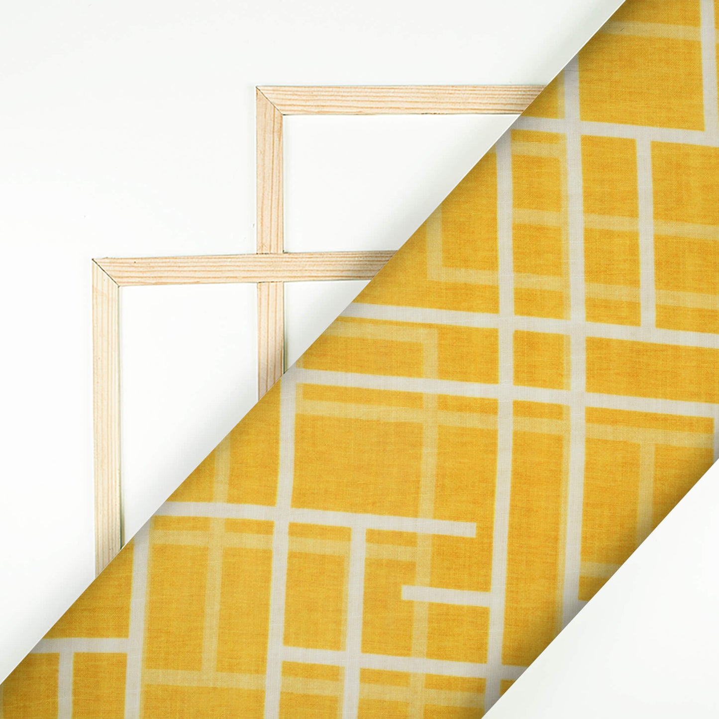 Honey Yellow And White Abstract Pattern Digital Print Cotton By Linen Fabric