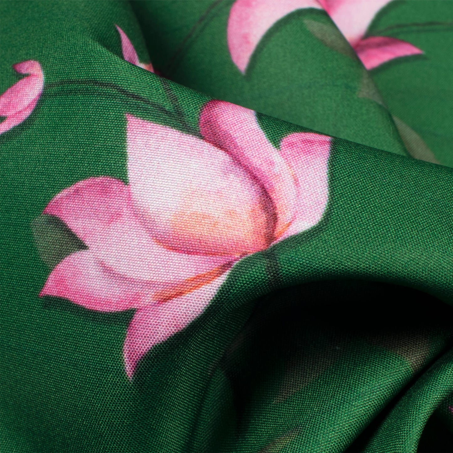 Grass Green And Taffy Pink Floral Pattern Digital Print Ultra Premium Butter Crepe Fabric