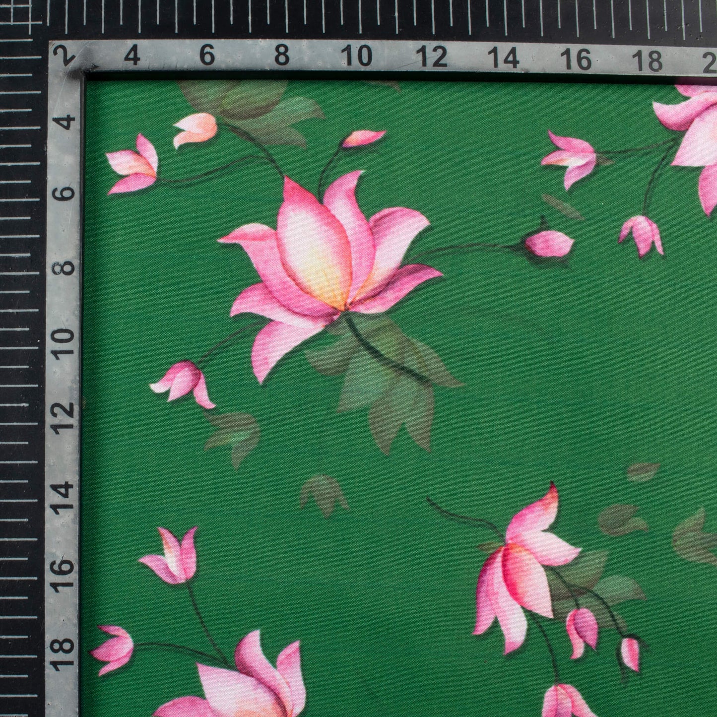 Grass Green And Taffy Pink Floral Pattern Digital Print Ultra Premium Butter Crepe Fabric