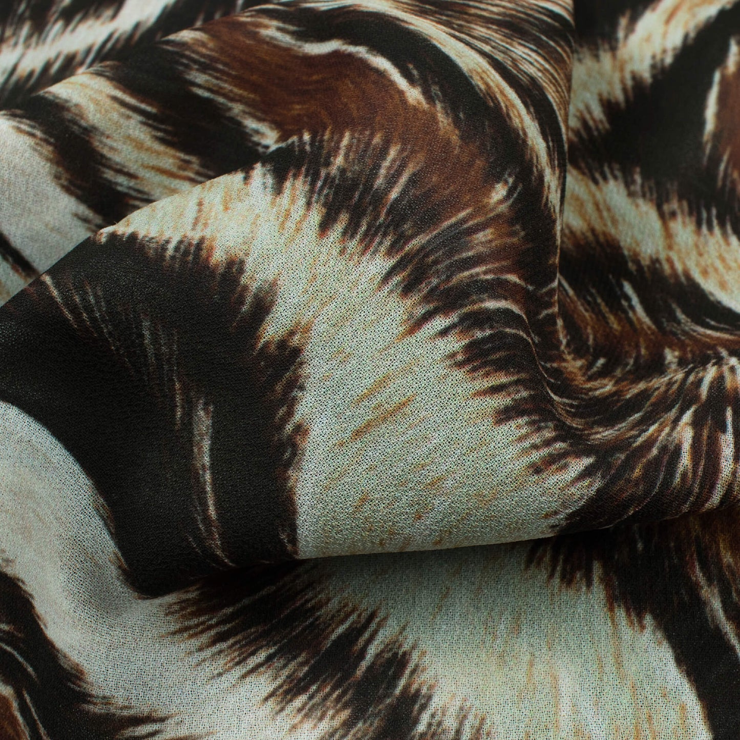 Black And Rust Orange Animal Pattern Digital Print Georgette Fabric
