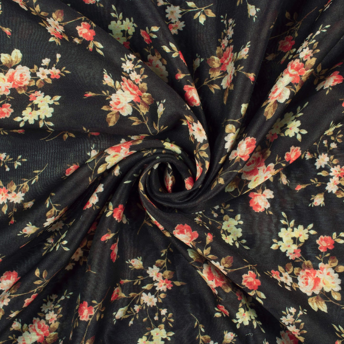 Black And Red Floral Pattern Digital Print Chanderi Fabric