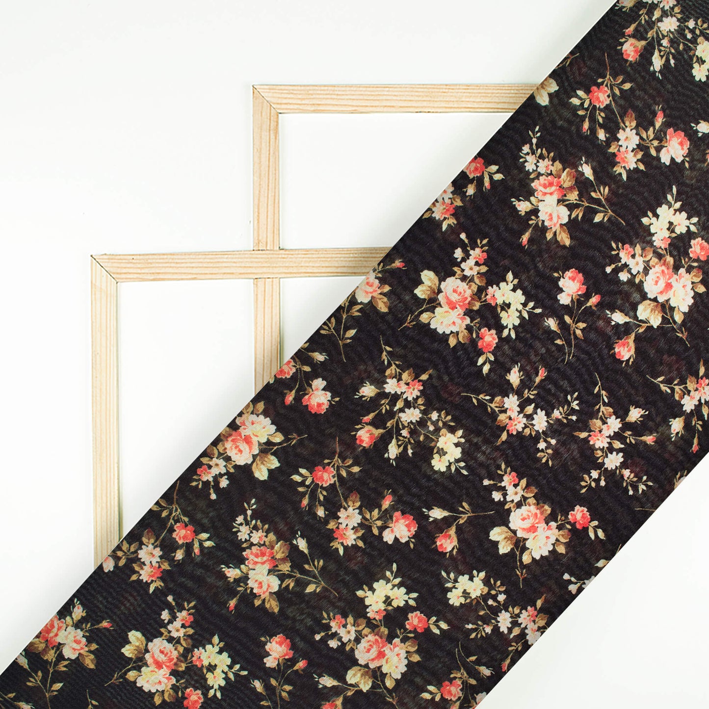 Black And Red Floral Pattern Digital Print Chanderi Fabric