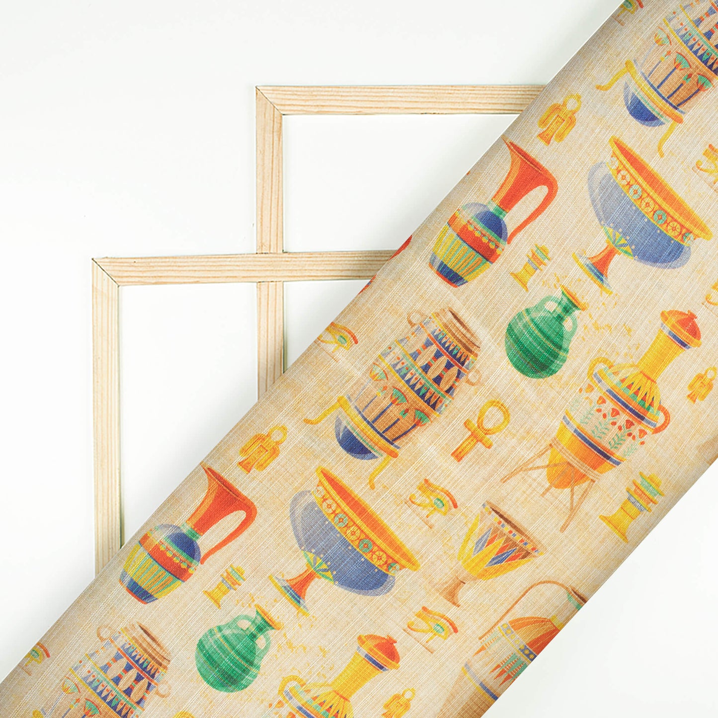 Oat Beige And Orange Quirky Pattern Digital Print Art Mulberry Silk Fabric