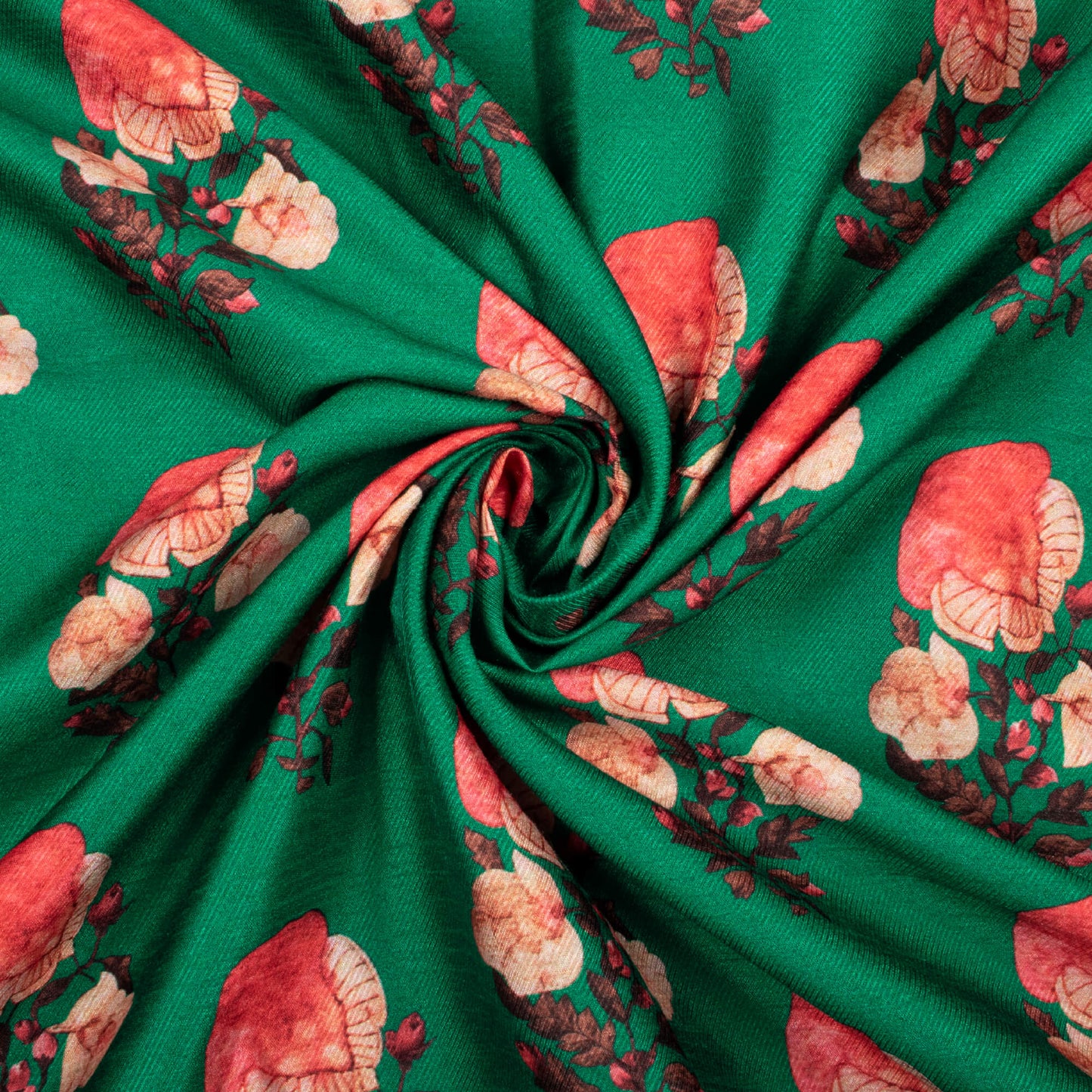 Fun Green And Pink Floral Pattern Digital Print Twill Slub Fabric