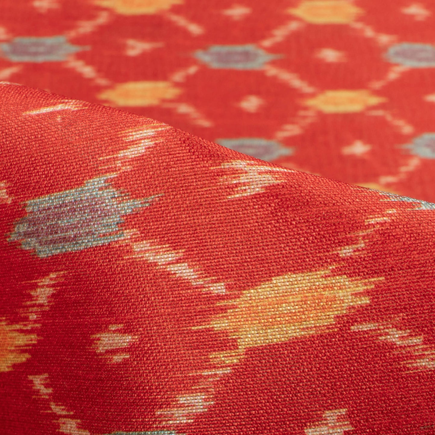 Brick Red And Yellow Ikat Pattern Digital Print Art Silk Fabric