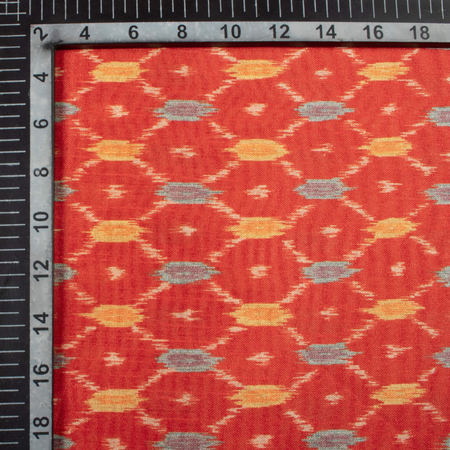 Brick Red And Yellow Ikat Pattern Digital Print Art Silk Fabric