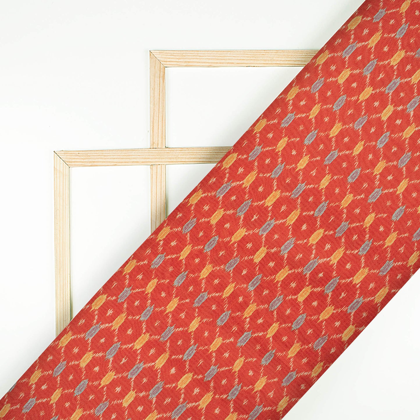 Brick Red And Yellow Ikat Pattern Digital Print Art Silk Fabric