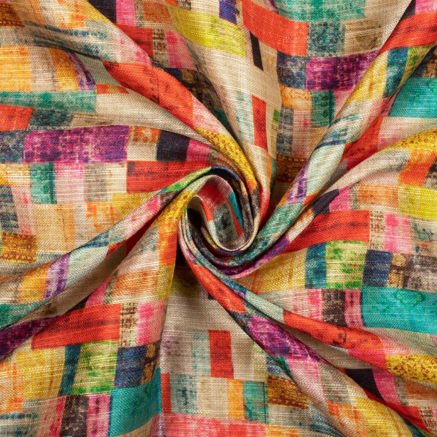 Multi-Color Geometric Pattern Digital Print Art Mulberry Silk Fabric