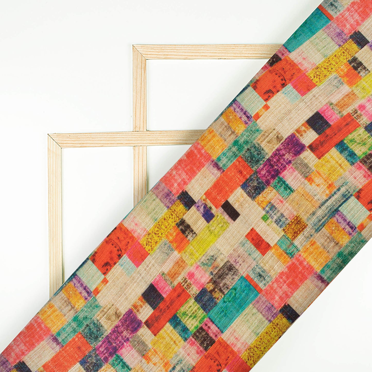 Multi-Color Geometric Pattern Digital Print Art Mulberry Silk Fabric