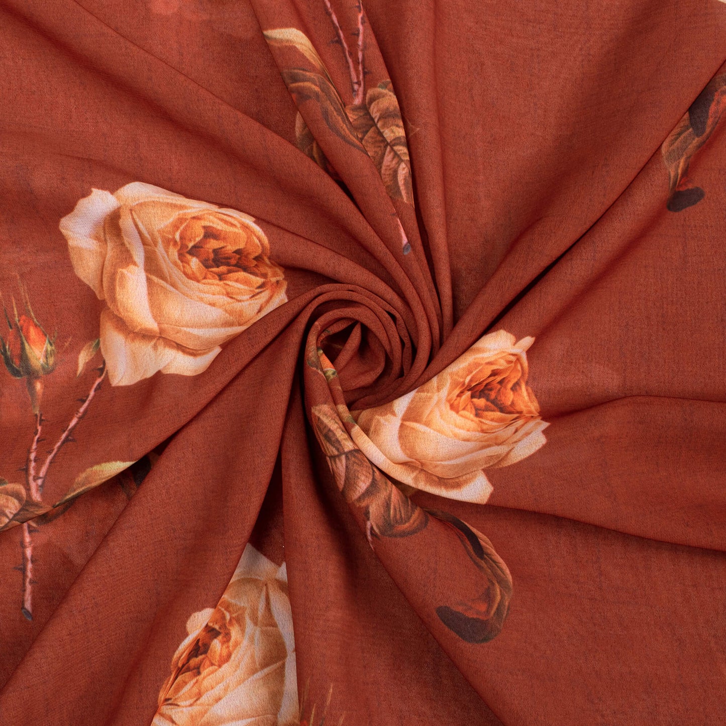 Cinnamon Brown Floral Pattern Digital Print Georgette Fabric