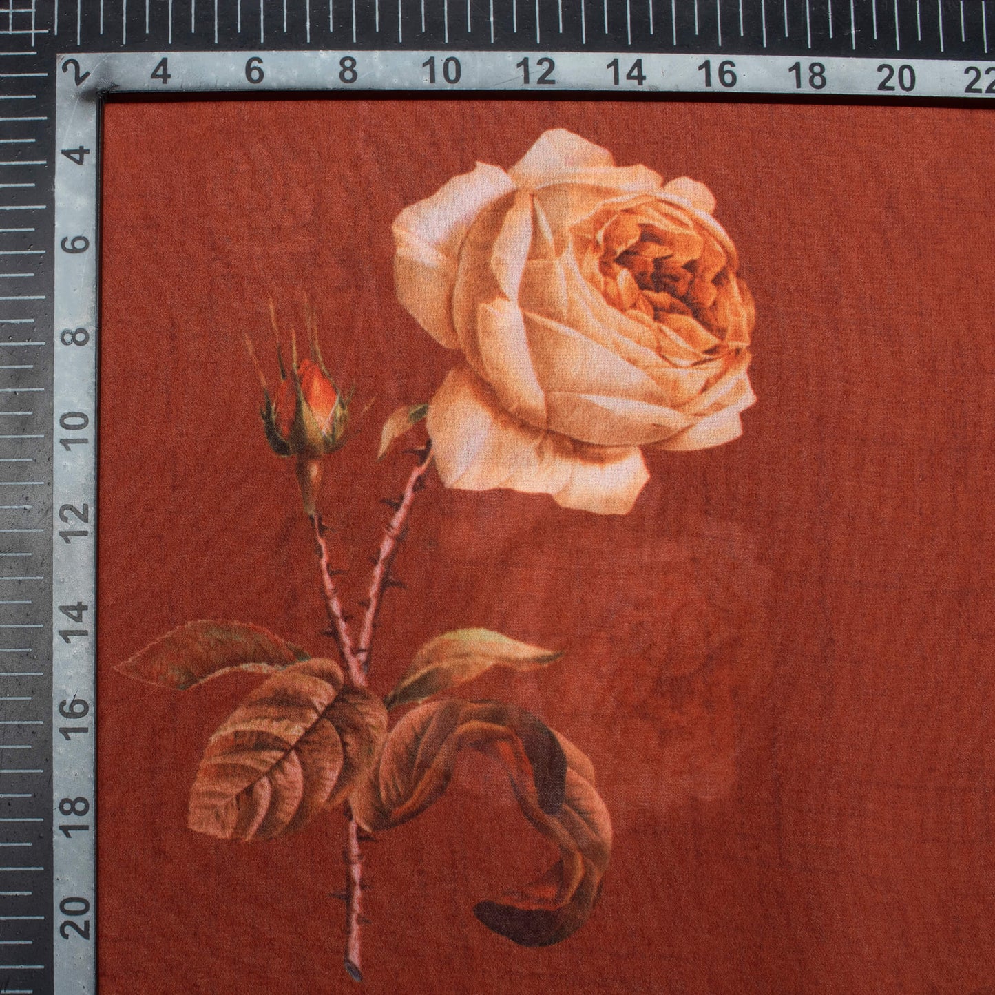 Cinnamon Brown Floral Pattern Digital Print Georgette Fabric